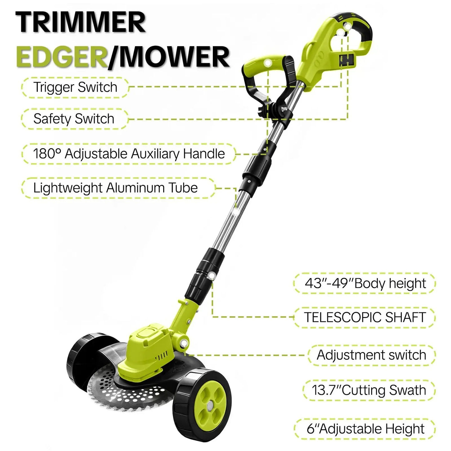 🌿3-in-1 Cordless Lawn Mowerwith 2x21V Batteries, GermanQuality Lightweight GrassTrimmer & Edger for Small toMedium Gardens