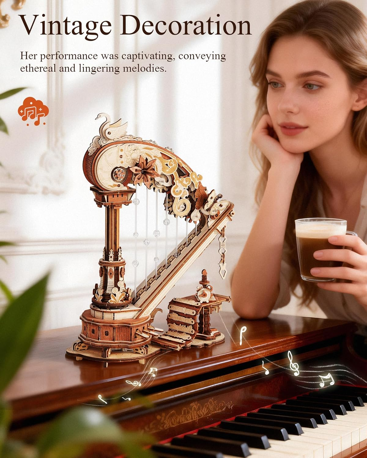 Option 3 π΅ 3D Wooden Puzzle for Adults β Self-Playing Harp Music Box, Mechanical Model Kit, Timeless Gift πβ¨