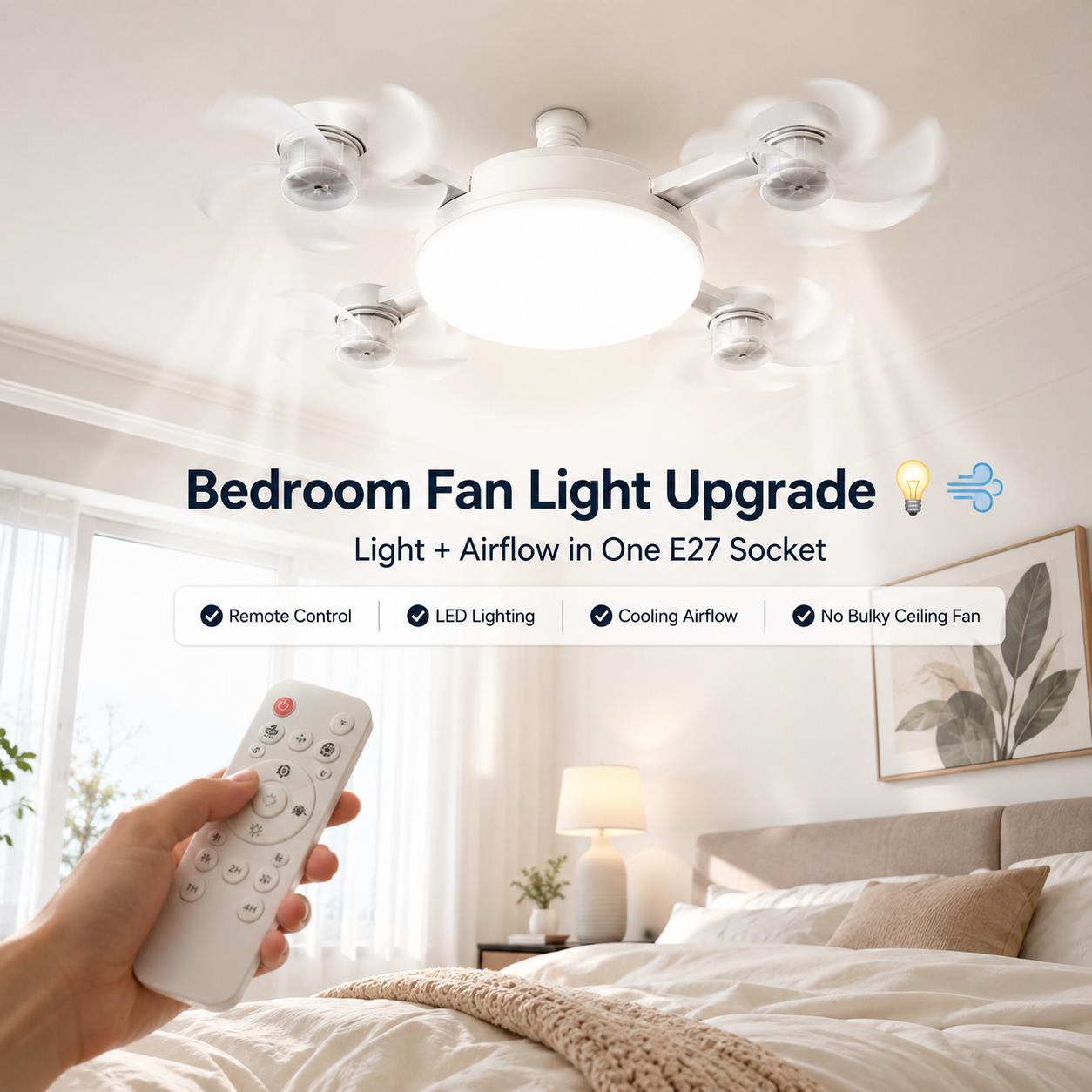 🔥E27 Screw-In CeilingFan Light - 19.69" LEDCooling Fan with Remotefor Hot Rooms