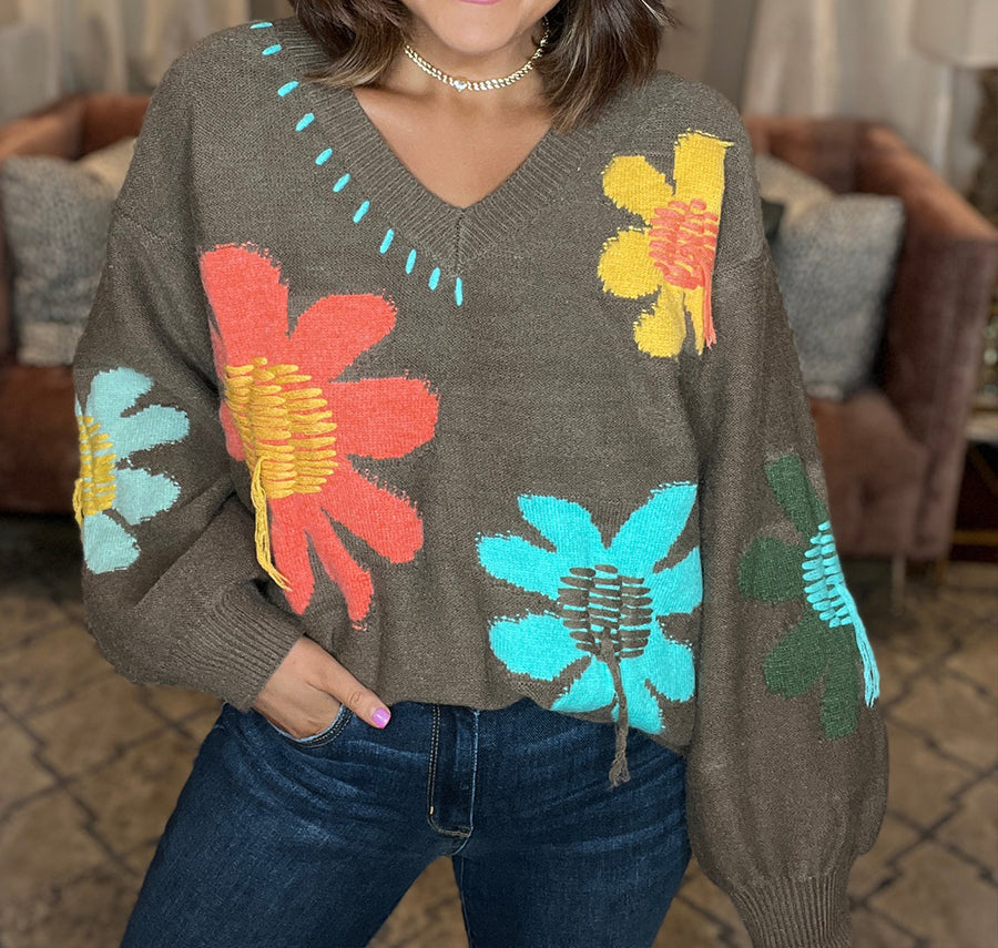 MULTI FLORAL OVERSIZED COMFY SWEATER