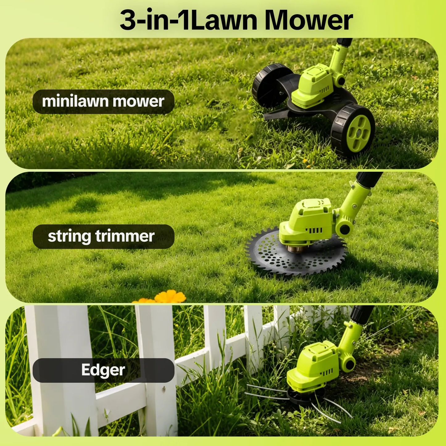 🌿3-in-1 Cordless Lawn Mowerwith 2x21V Batteries, GermanQuality Lightweight GrassTrimmer & Edger for Small toMedium Gardens