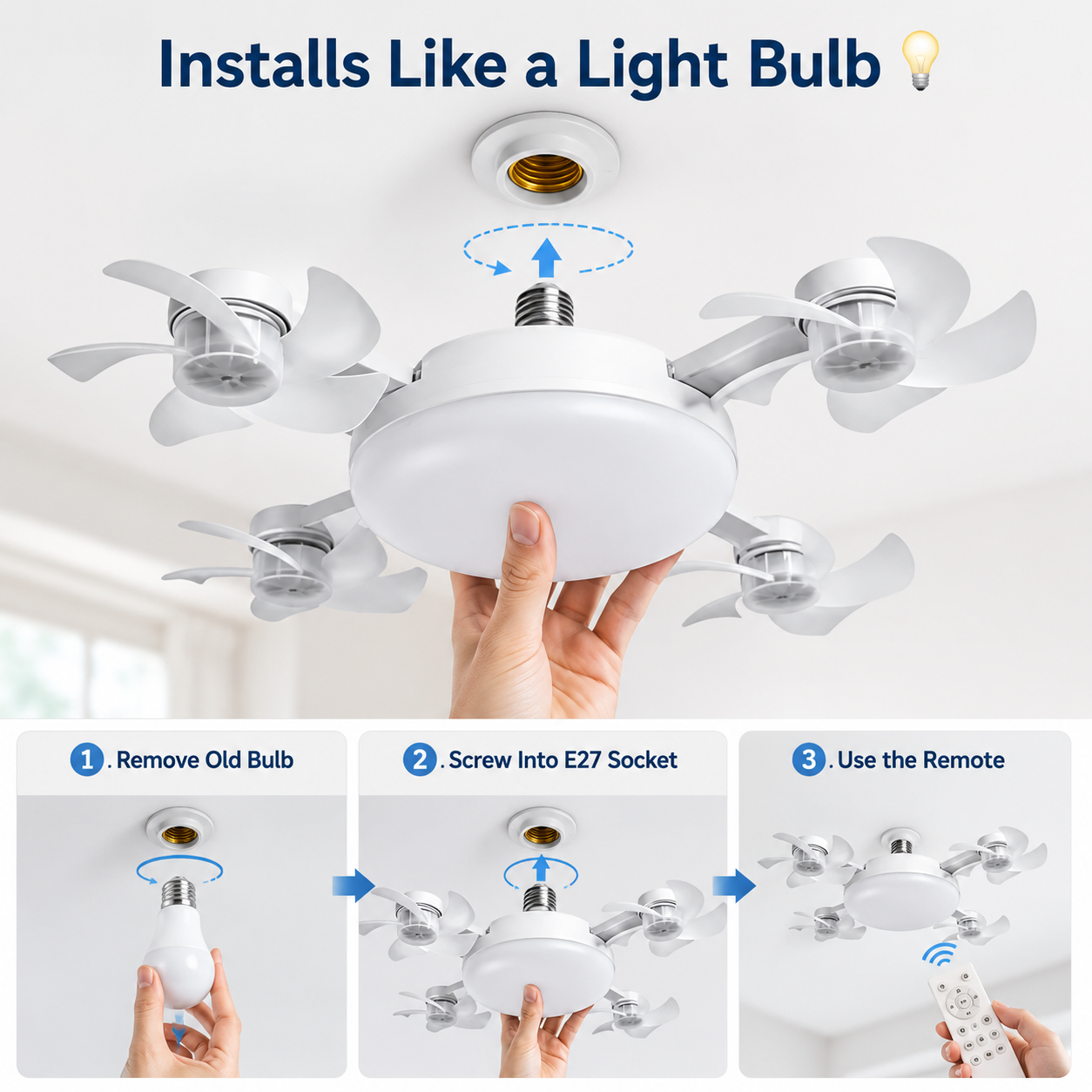 🔥E27 Screw-In CeilingFan Light - 19.69" LEDCooling Fan with Remotefor Hot Rooms