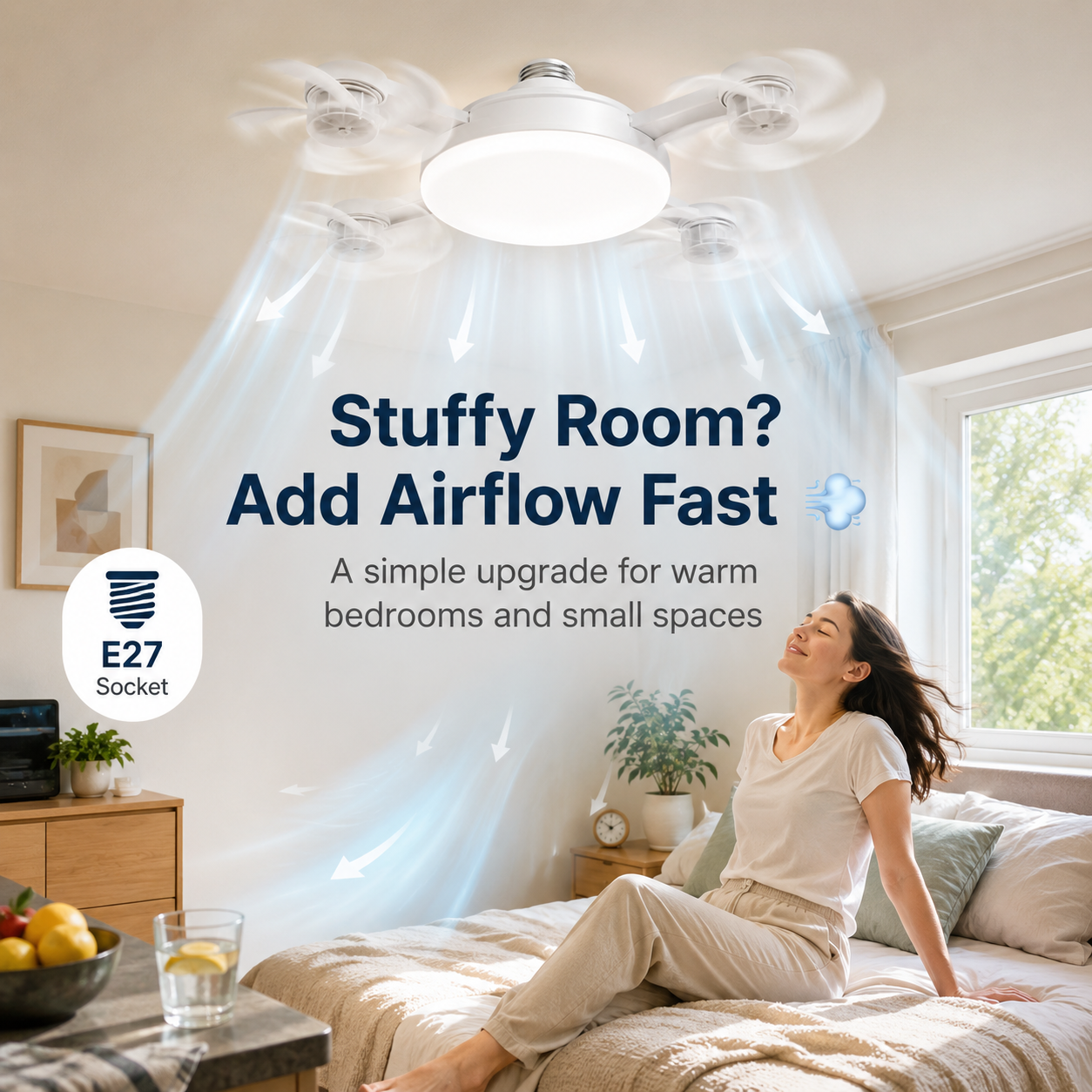 🔥E27 Screw-In CeilingFan Light - 19.69" LEDCooling Fan with Remotefor Hot Rooms