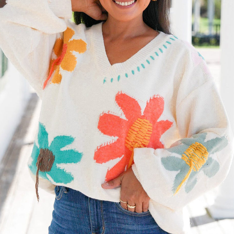 MULTI FLORAL OVERSIZED COMFY SWEATER